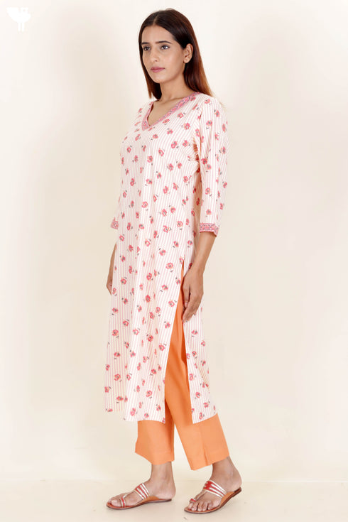 Bizzy Lizzy Kurta Pant Set With Dupatta In Floral Block Print